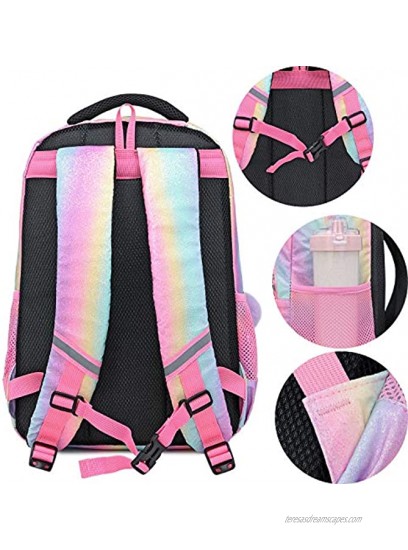 Kids School Rainbow Glitter Backpack with Lunch Bag Girls Preschool Backpack 3 in 1 School Bag Set Daypack Bookbag Bling Set