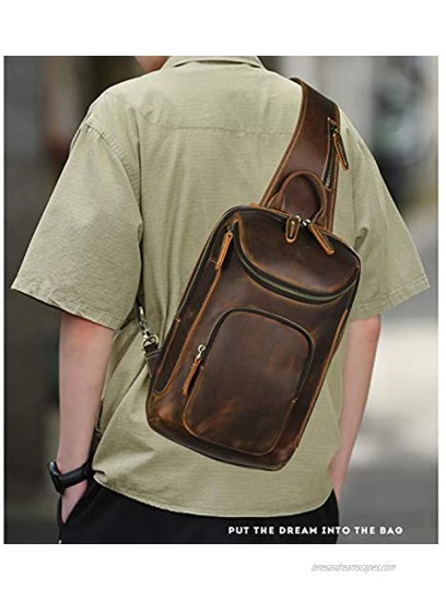 Lannsyne Vintage Full Grain Leather Sling Bag Crossbody Chest Daypack