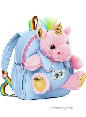 Naturally KIDS Small Unicorn Backpack 3 4 Year Old Girl Gifts Toddler Backpack for Girls Boy w Stuffed Animal Toys for 3 Year Old Girls w Pockets & Reflective Logo Backpack w Pink Unicorn