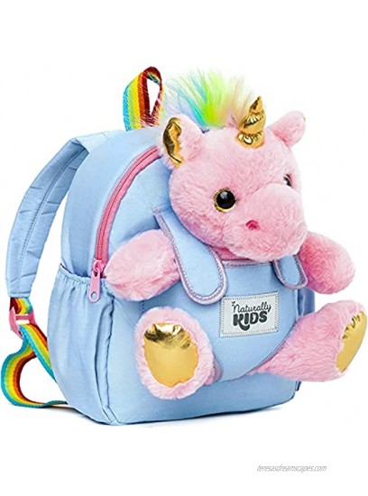 Naturally KIDS Small Unicorn Backpack 3 4 Year Old Girl Gifts Toddler Backpack for Girls Boy w Stuffed Animal Toys for 3 Year Old Girls w Pockets & Reflective Logo Backpack w Pink Unicorn