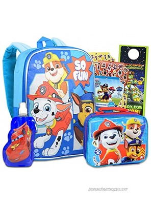 Paw Patrol School Backpack With Lunch Box For Kids Boys ~ 5 Pc Bundle With 15" Paw Patrol School Bag Water Pouch  300 Stickers And More | Paw Patrol School Supplies
