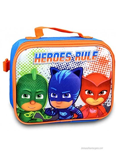 PJ Masks School Backpack With Lunch Box For Kids ~ 4 Pc Bundle With 16 PJ Masks School Bag Lunch Bag Stickers And More Featuring Catboy Owlette And Gekko