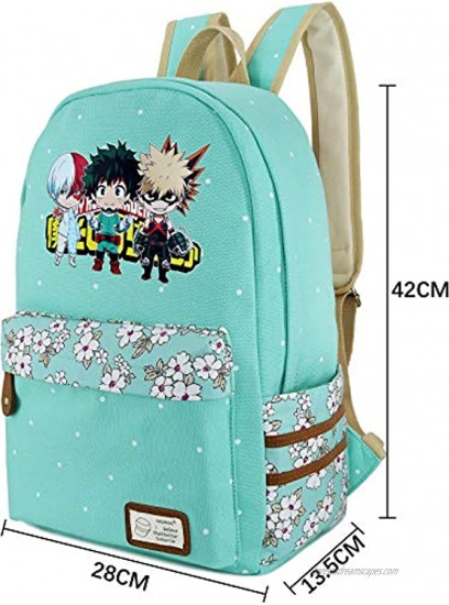 Roffatide Anime My Hero Academia Backpack Canvas Dots Backpack Green Backpack Printed Bookbag