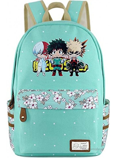 Roffatide Anime My Hero Academia Backpack Canvas Dots Backpack Green Backpack Printed Bookbag