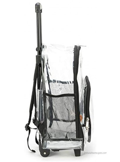 Rolling Clear Backpack Heavy Duty Bookbag Quality See Through Workbag Travel Daypack Transparent School Book Bags with Wheels Black
