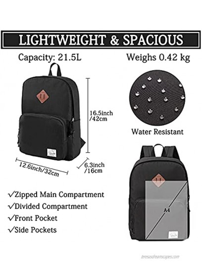 School Backpack,VASCHY Ultra Lightweight Backpack for Men Women Boogbag for Kids Teen Boys Girls Black