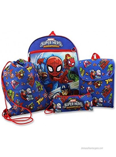 Super Hero Adventures Boys 5 piece Backpack and Snack Bag School Set One Size Blue Red