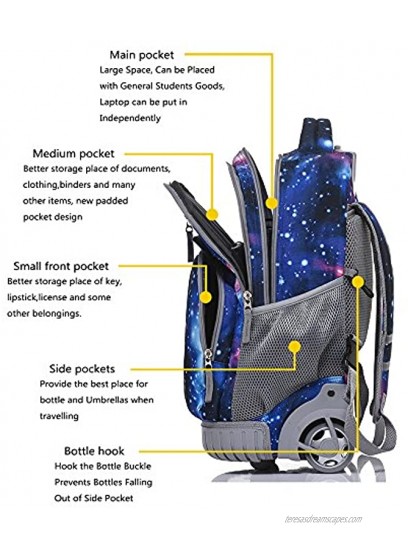 Tilami Rolling Backpack 18 inch Boys and Girls Laptop Backpack