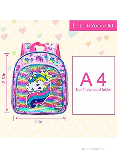 Toddler Backpack for Girls 12.5 Unicorn Sequin Bookbag