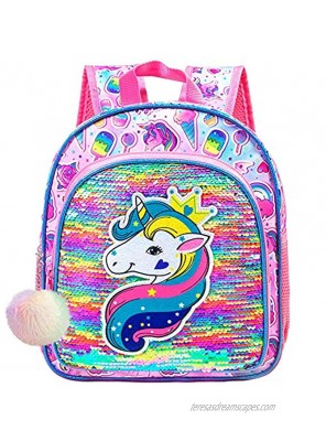 Toddler Backpack for Girls 12.5" Unicorn Sequin Bookbag