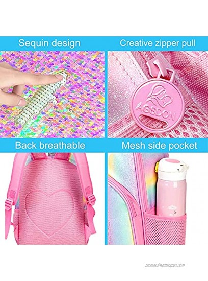 Unicorn Backpack for Girls 14.5 Sequin Rainbow Preschool Bookbag