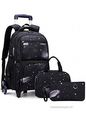 VIDOSCLA 3PCS Starry Sky Kids Rolling Backpack Primary Rucksack Wheeled Elementary Student Daypack Trolley Bag