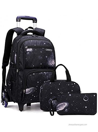 VIDOSCLA 3PCS Starry Sky Kids Rolling Backpack Primary Rucksack Wheeled Elementary Student Daypack Trolley Bag