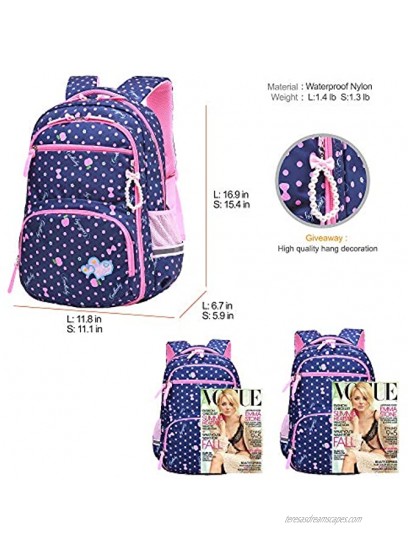 Water Resistant Girls Backpack for Primary Elementary School Large Kids Bookbag Laptop Bag Large Style 1- Blue