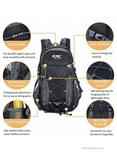 Diamond Candy Waterproof Hiking Backpack for Men and Women 40L Lightweight Day Pack for Travel Camping