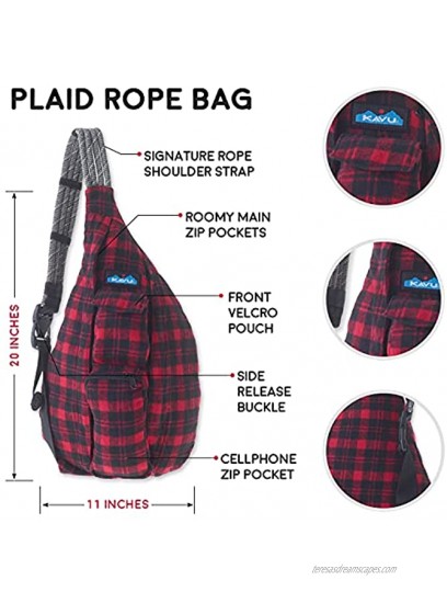 KAVU Plaid Rope Sling Bag Crossbody Backpack with Adjustable Shoulder Strap Lumberjack