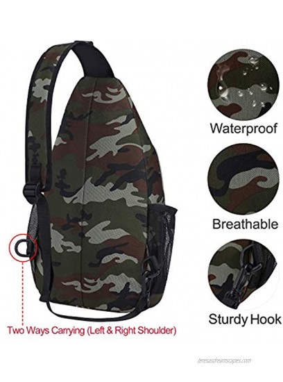 MOSISO Sling Backpack,Travel Hiking Daypack Pattern Rope Crossbody Shoulder Bag Army Green Camouflage