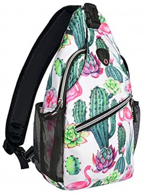 MOSISO Sling Backpack,Travel Hiking Daypack Pattern Rope Crossbody Shoulder Bag Cactus