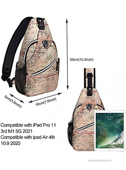 MOSISO Sling Backpack,Travel Hiking Daypack Pattern Rope Crossbody Shoulder Bag Camel Base World Map