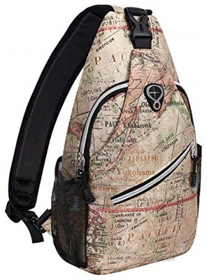 MOSISO Sling Backpack,Travel Hiking Daypack Pattern Rope Crossbody Shoulder Bag Camel Base World Map