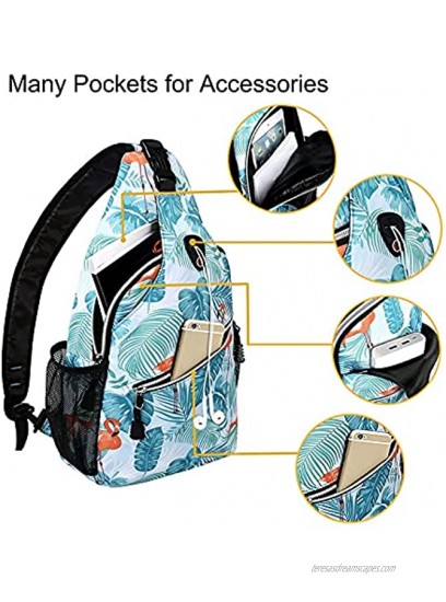 MOSISO Sling Backpack,Travel Hiking Daypack Pattern Rope Crossbody Shoulder Bag Flamingo