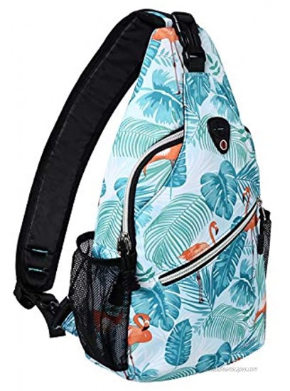 MOSISO Sling Backpack,Travel Hiking Daypack Pattern Rope Crossbody Shoulder Bag Flamingo