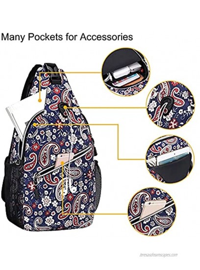 MOSISO Sling Backpack,Travel Hiking Daypack Pattern Rope Crossbody Shoulder Bag Navy Blue Base Cashew