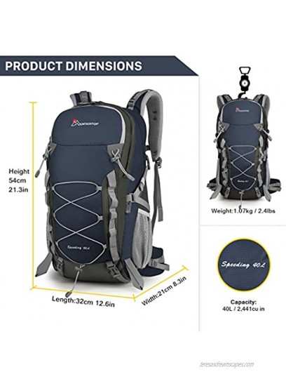 MOUNTAINTOP 40L Hiking Travel Backpack for Men Women with Rain Cover