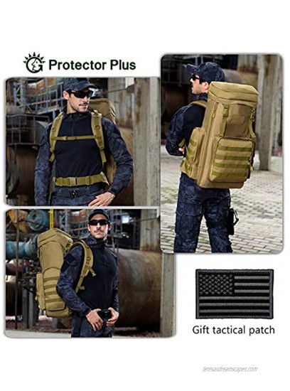 Protector Plus Tactical Hiking Daypack 70-85L Military MOLLE Assault Backpack Army Traveling Camping Pack Bug Out Bag Outdoor Rucksack Rain Cover & Patch Included,Brown