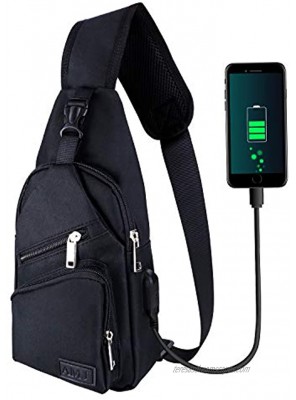 Sling Bag for Men Women Shoulder Backpack Chest Bags Crossbody Daypack with USB Cable for Hiking Camping Outdoor Trip