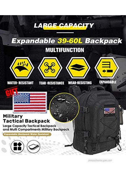 WolfWarriorX Men Backpacks Large Capacity Military Tactical Hiking Expandable 39L-60L Backpack