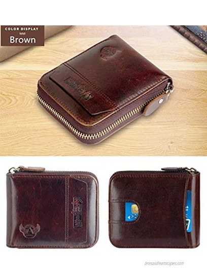 Admetus Men's Genuine Leather Short Zip-around Bifold Wallet
