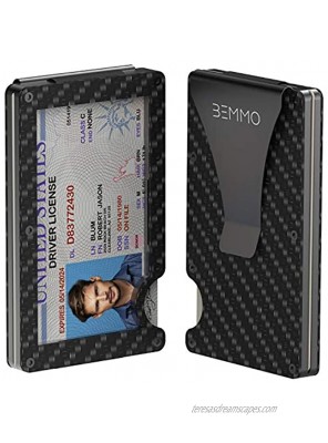 Bemmo Carbon Fiber Card Holder Wallet RFID Blocking With Money Clip | Slim Minimalist Wallet For Men Hold Up To 10 Cards 1-10 Bills With Show ID Window | Stylish ID Holder Great Gift Idea