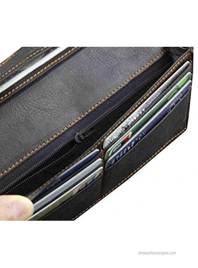 Biker Rock Star Concho Mens Card Money Long Black Real Leahter Wallet With Chain