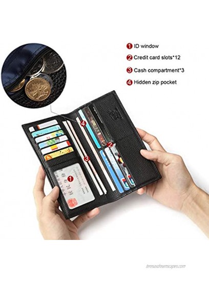 BISON DENIM RFID Bifold Wallets Slim Credit Card Wallet Real Leather Mens Long Wallet with Zipper Coin Pocket