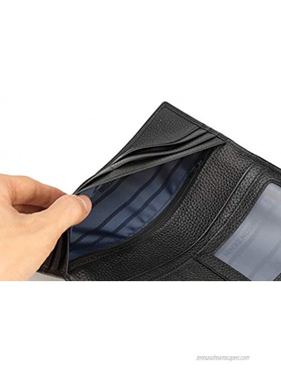 BISON DENIM RFID Bifold Wallets Slim Credit Card Wallet Real Leather Mens Long Wallet with Zipper Coin Pocket