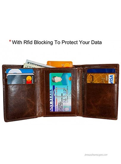 Bull Guard Best Trifold Wallets For Men And RFID Wallets For Men Genuine Leather Wallet Great For Work Travel Outdoors With ID and a Secret Pocket