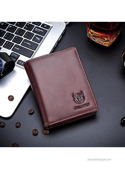 Bullcaptain Large Capacity Genuine Leather Bifold Wallet Credit Card Holder for Men with 15 Card Slots QB-027 Brown