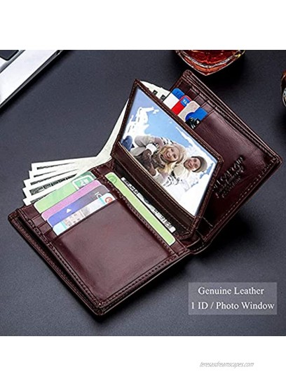 Bullcaptain Large Capacity Genuine Leather Bifold Wallet Credit Card Holder for Men with 15 Card Slots QB-027 Brown