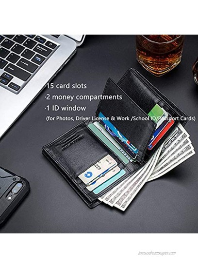 BULLCAPTAIN RFID Blocking Bifold Wallet For Men Genuine Leather Extra Capacity Mens Bifold Wallet With Widening Design QB027