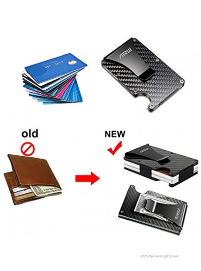 Carbon Fiber Wallet ARW Metal Money Clip Wallet RFID Blocking Minimalist Wallet for Men Aluminum Slim Cash Credit Card Holder