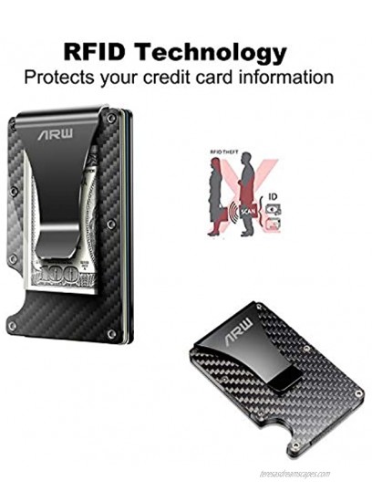Carbon Fiber Wallet ARW Metal Money Clip Wallet RFID Blocking Minimalist Wallet for Men Aluminum Slim Cash Credit Card Holder
