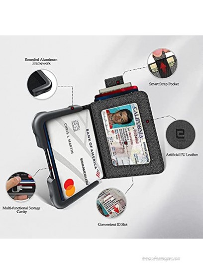 ENIGMA Dapper PU Leather Bifold Front Pocket Slim Wallet for Men Aluminum Metal Travel Tactical RFID Blocking Card Holder Money Clip Ideal Men's Gift Grey