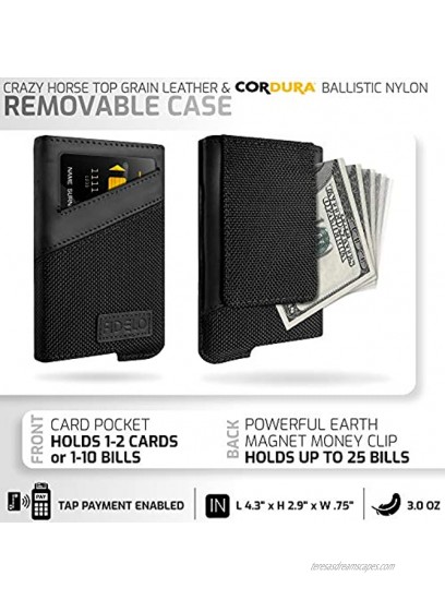 Fidelo Minimalist Wallet for Men Slim Credit Card Holder RFID Mens Wallets with Magnetic Money Clip Removable Black Leather Case