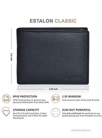Front Pocket Wallet for Men RFID Blocking Leather Bifold Wallet with ID Window Coal