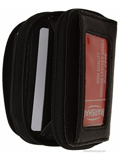 Genuine Leather Credit Card Holder Wallet Accordion Double Zipper with Id window