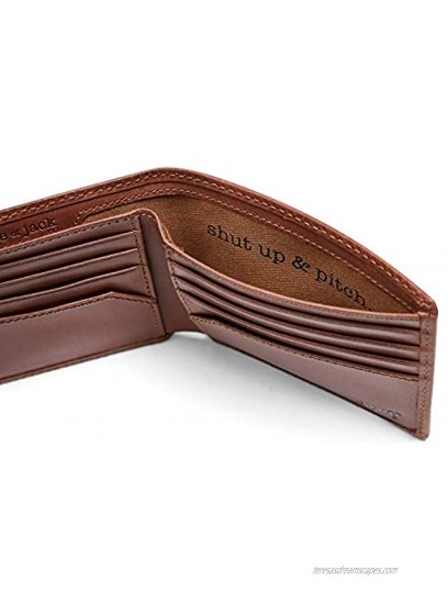 HOJ Co. BASEBALL Bifold Wallet | Two ID Windows | Full Grain Mens Leather Wallet | Multi Card Capacity | Coach Gift