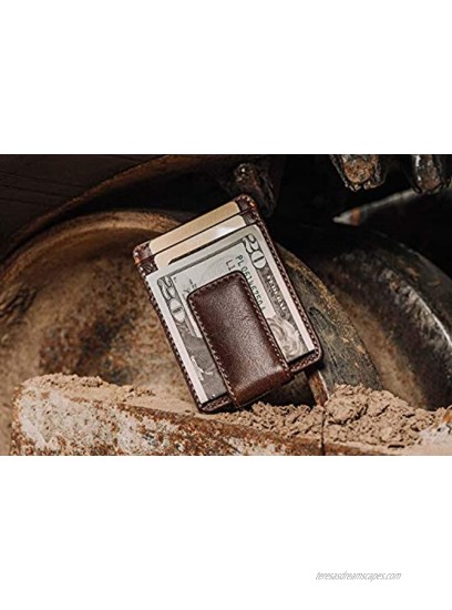 HOJ Co. Jack Multicard Money Clip Wallet | Strong Magnetic Clip | Center Storage Pocket | Men's Leather Front Pocket Wallet