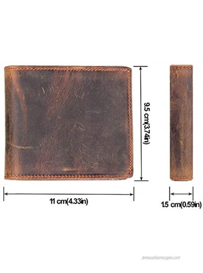 HRS Genuine Leather Wallets for Men-Handmade Vintage Italian Distressed Large Bifold Men's Wallet with RFID Blocking ID Window and Zipper