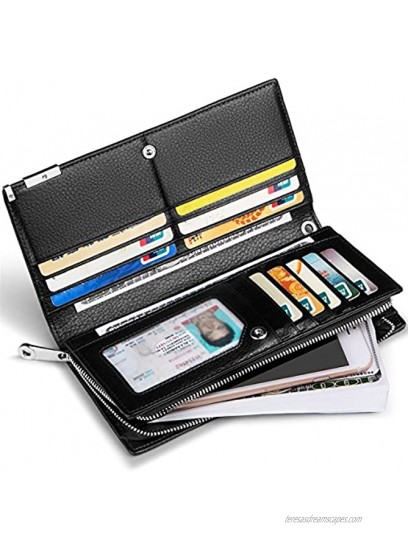 Huztencor Long Wallets for Men Leather RFID Blocking Bifold Wallet with Zipper